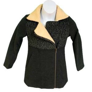 Cherokee Gray Black & Cream Sherpa Zip Up Peacoat Girls Size XS 4/5